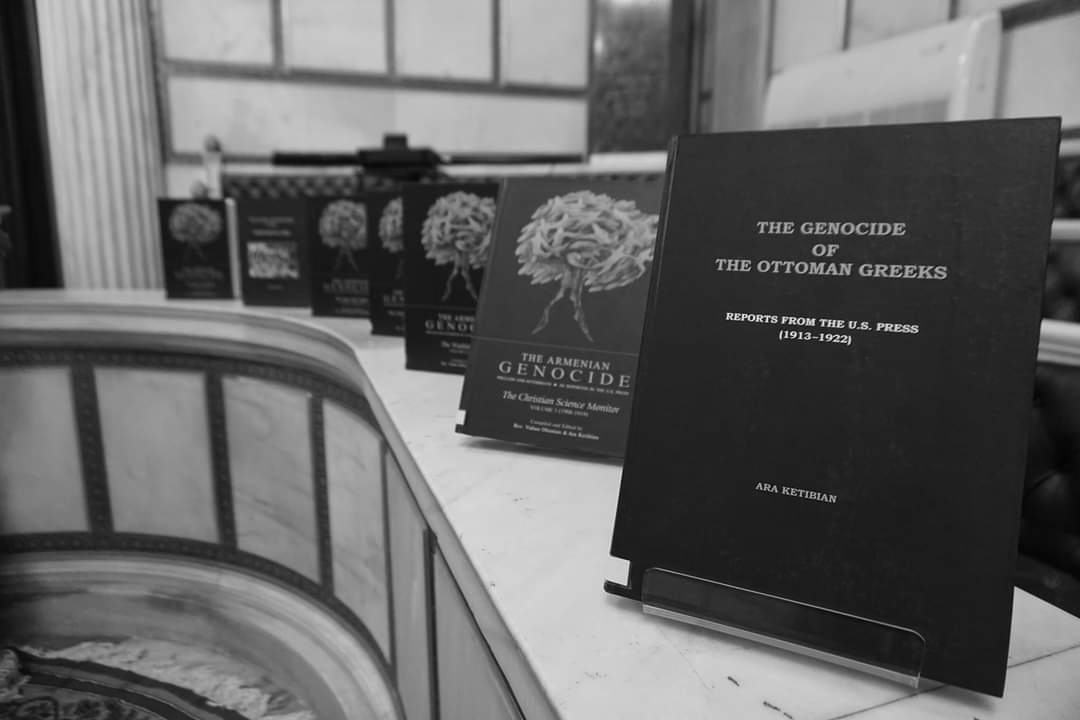Ara Ketibian publications displayed in a library